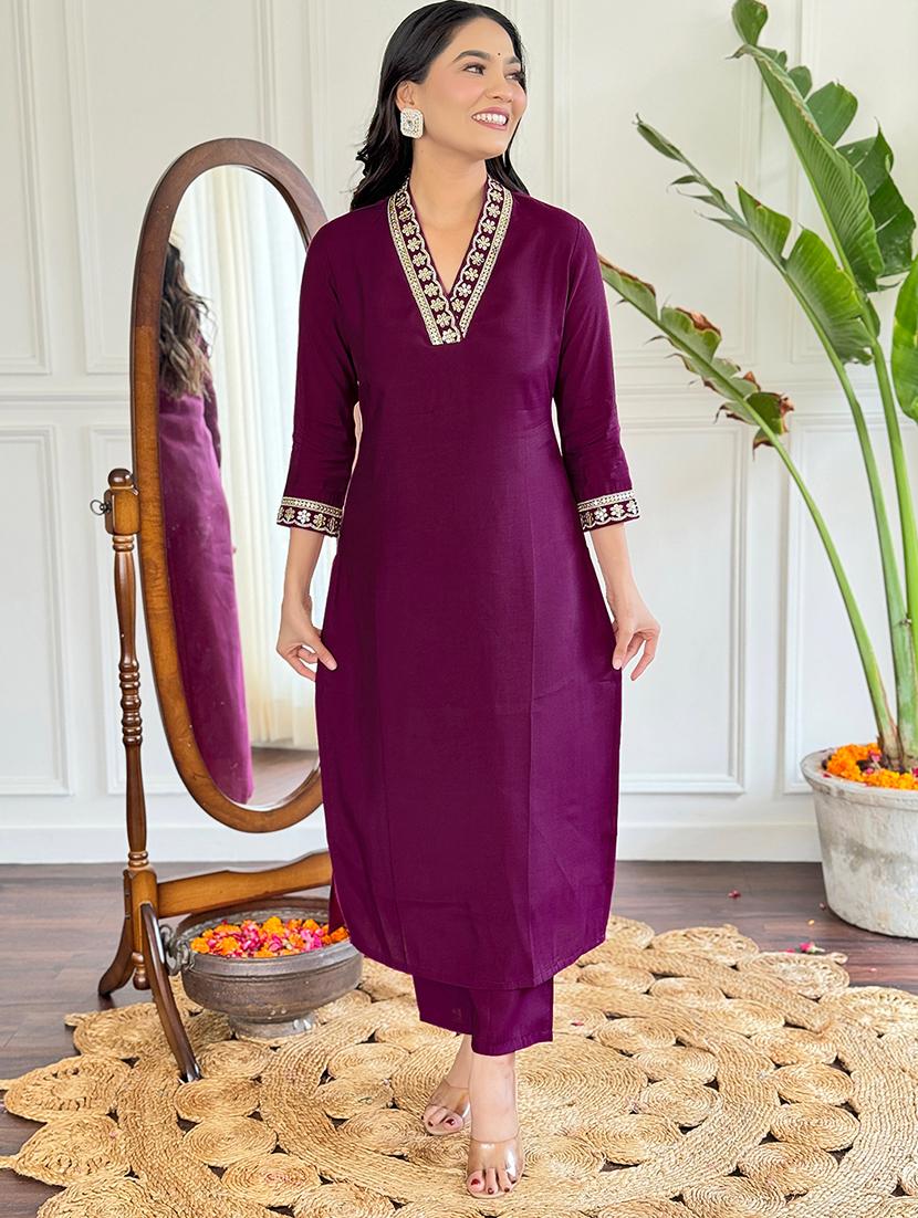 women embroidered three quarter sleeve kurta pant with dupatta set - 22024868 -  Standard Image - 1