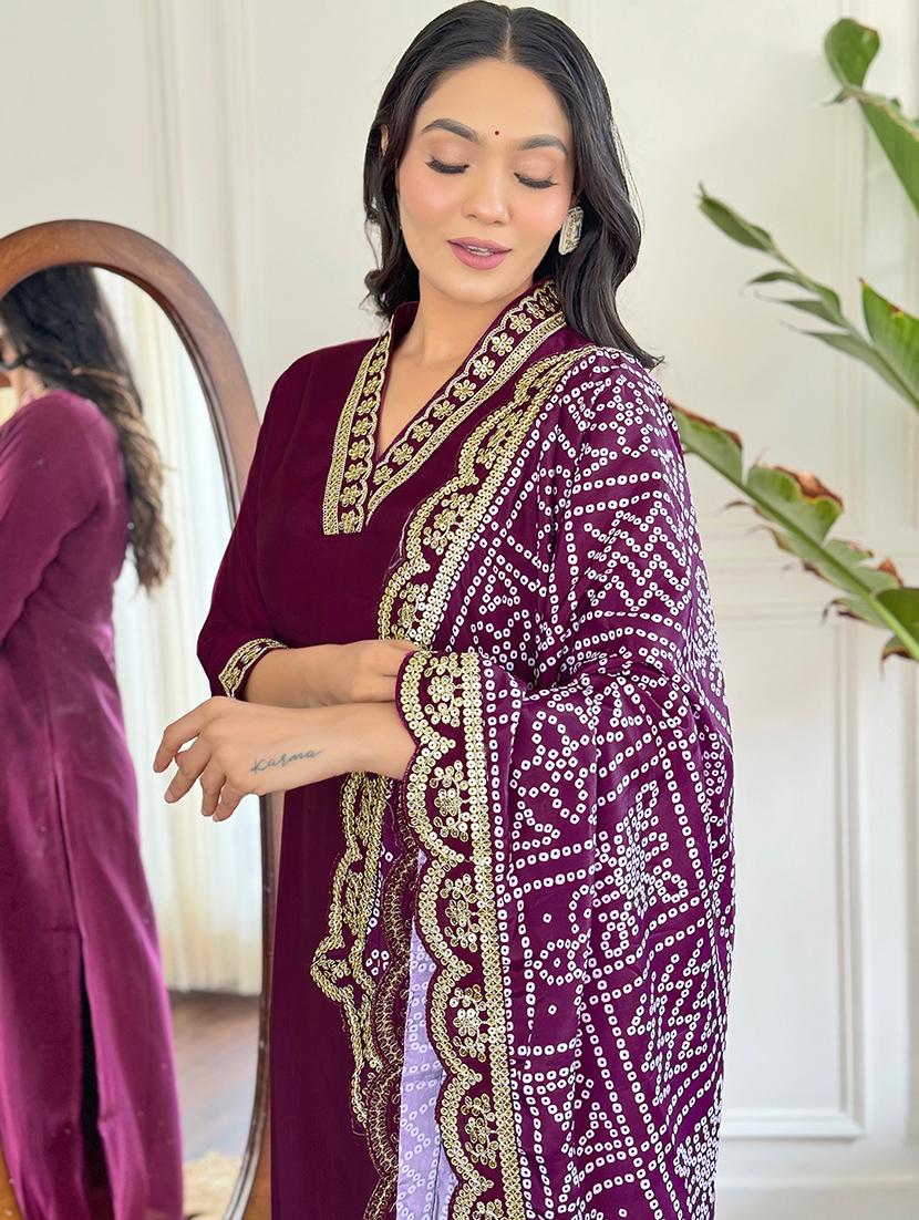 women embroidered three quarter sleeve kurta pant with dupatta set - 22024868 - Standard Image - 4
