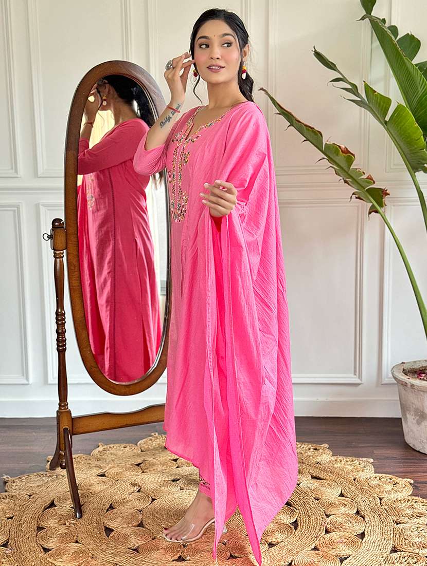women embroidered three quarter sleeve kurta pant with dupatta set - 22024869 - Standard Image - 1