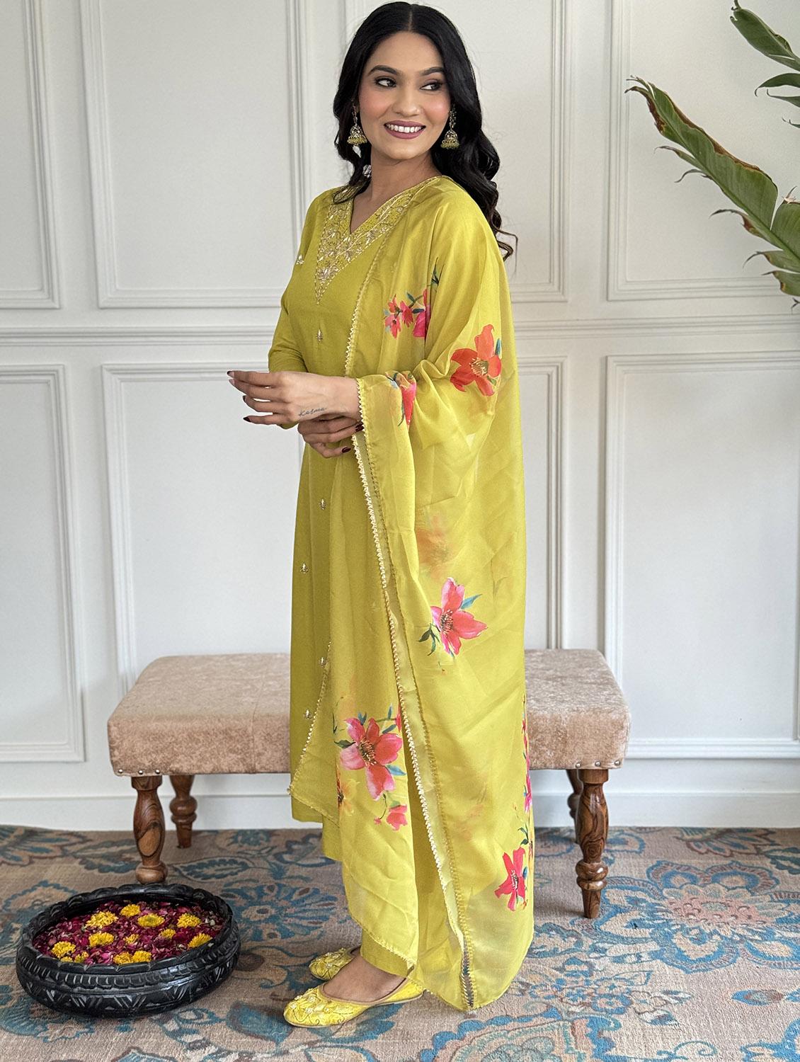 women embroidered three quarter sleeve kurta pant with dupatta set - 22024874 - Standard Image - 1