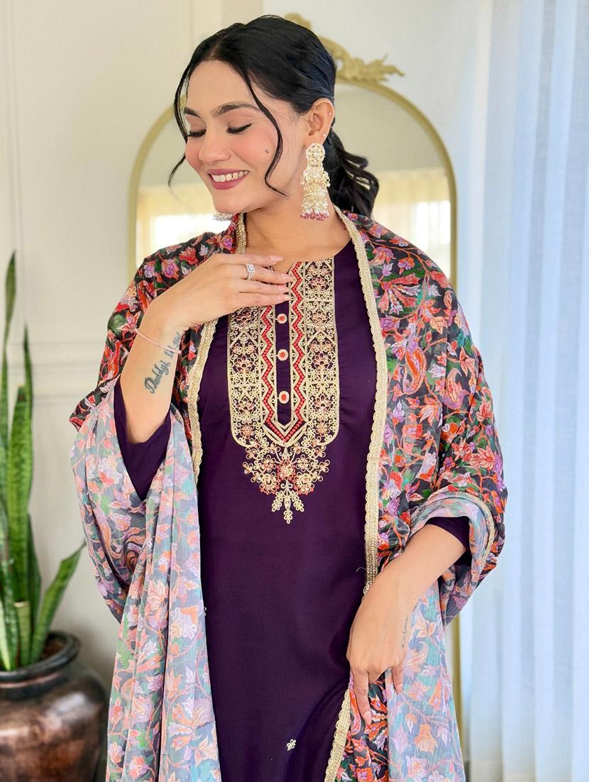 women embroidered three quarter sleeve kurta pant with dupatta set - 22024876 - Standard Image - 4
