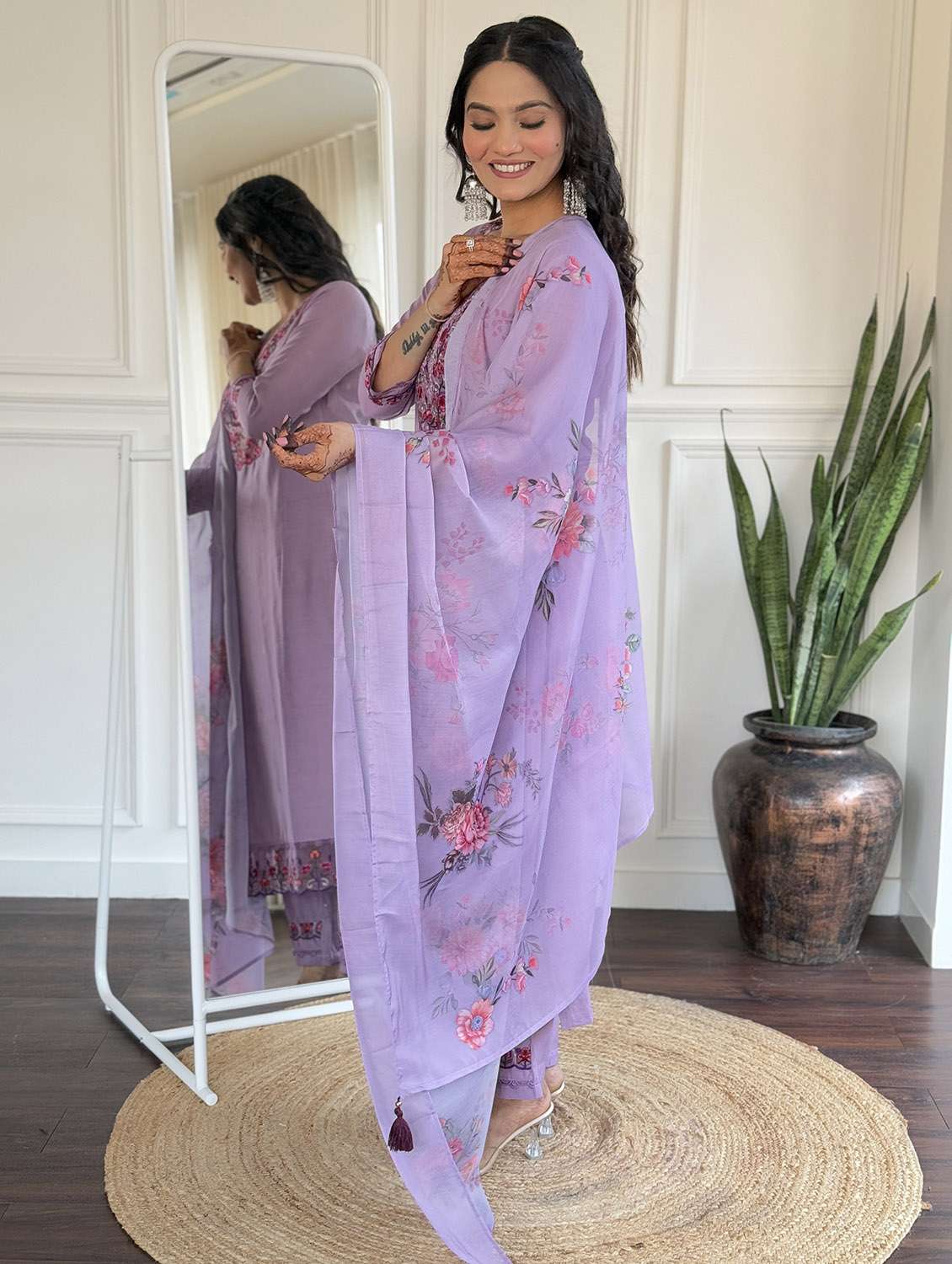 women embroidered three quarter sleeve kurta pant with dupatta set - 22024883 -  Standard Image - 1