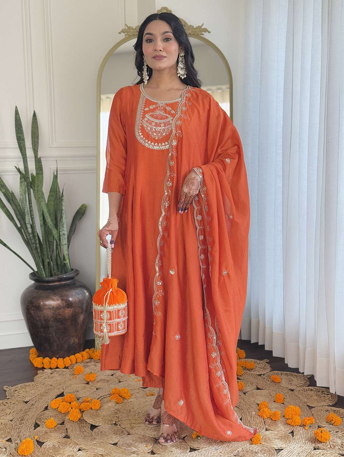 women embroidered three quarter sleeve kurta pant with dupatta set - 22024884 -  Standard Image - 1