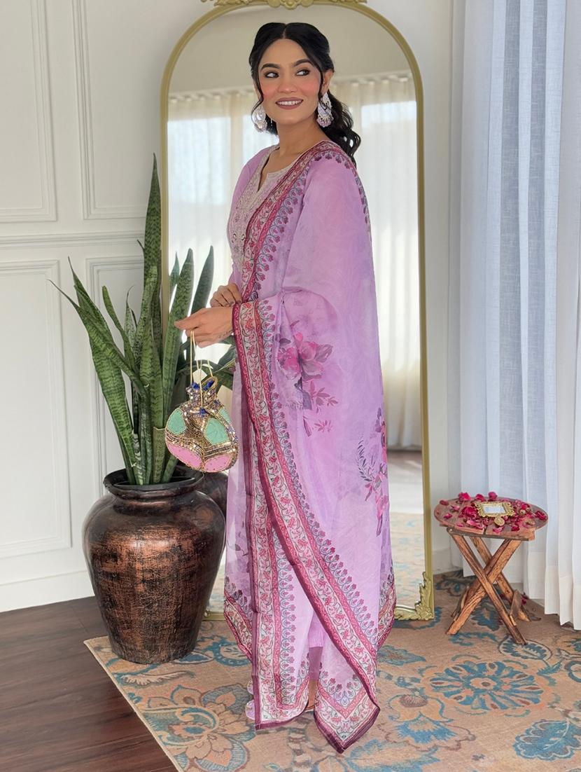 women embroidered three quarter sleeve kurta pant with dupatta set - 22024887 -  Standard Image - 1