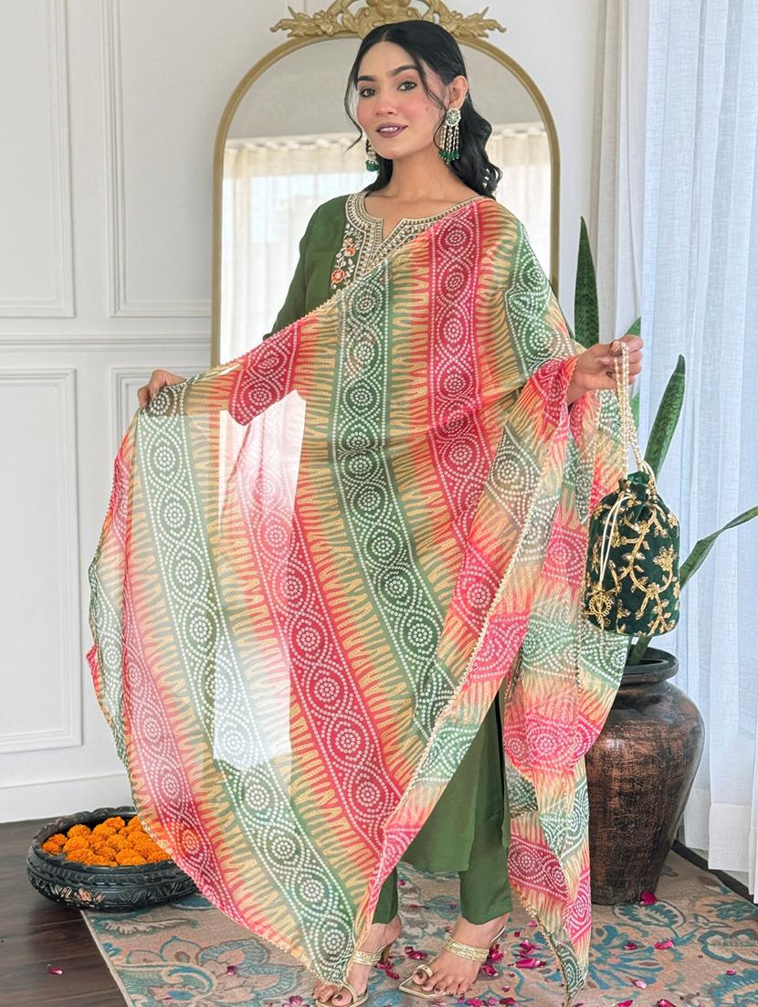 women embroidered three quarter sleeve kurta pant with dupatta set - 22024889 -  Standard Image - 1
