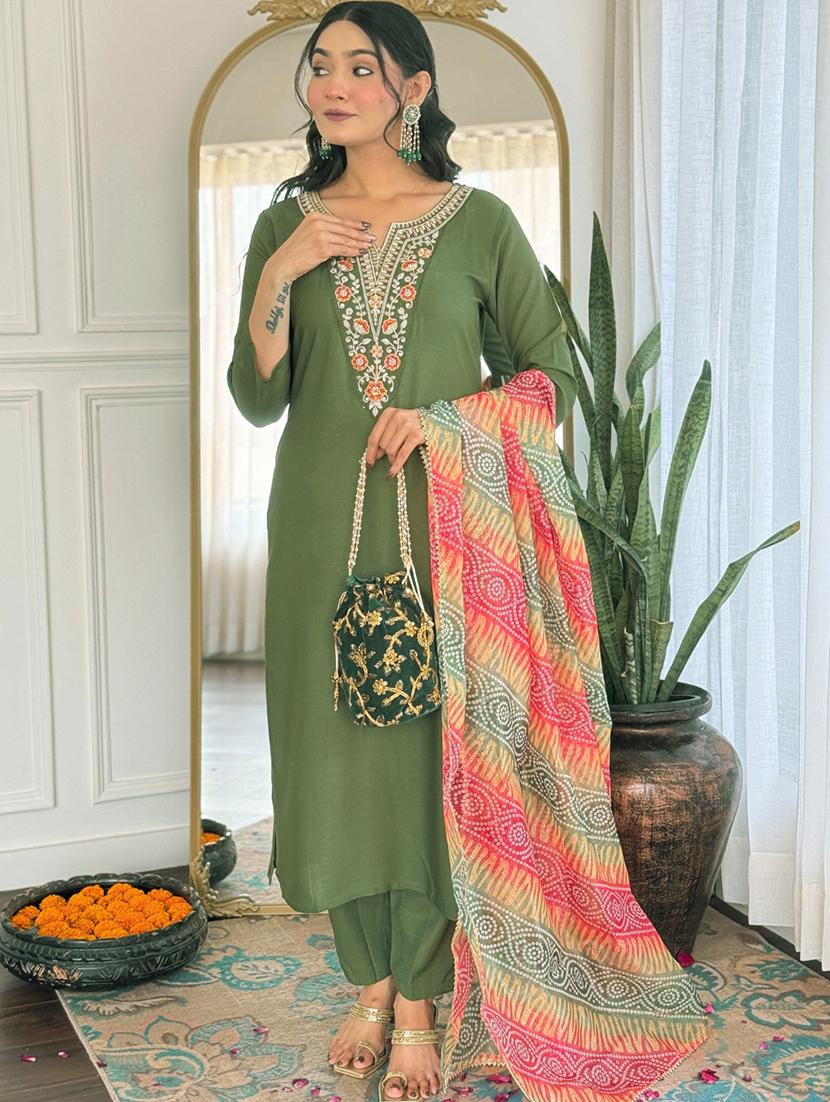 women embroidered three quarter sleeve kurta pant with dupatta set - 22024889 - Standard Image - 4