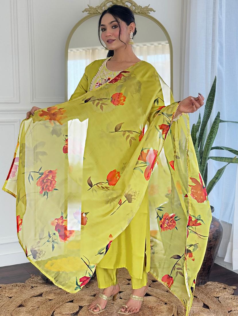 women embroidered three quarter sleeve kurta pant with dupatta set - 22024891 -  Standard Image - 1