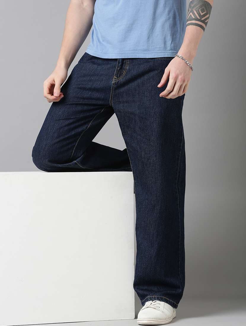 men plain mid rise baggy jeans