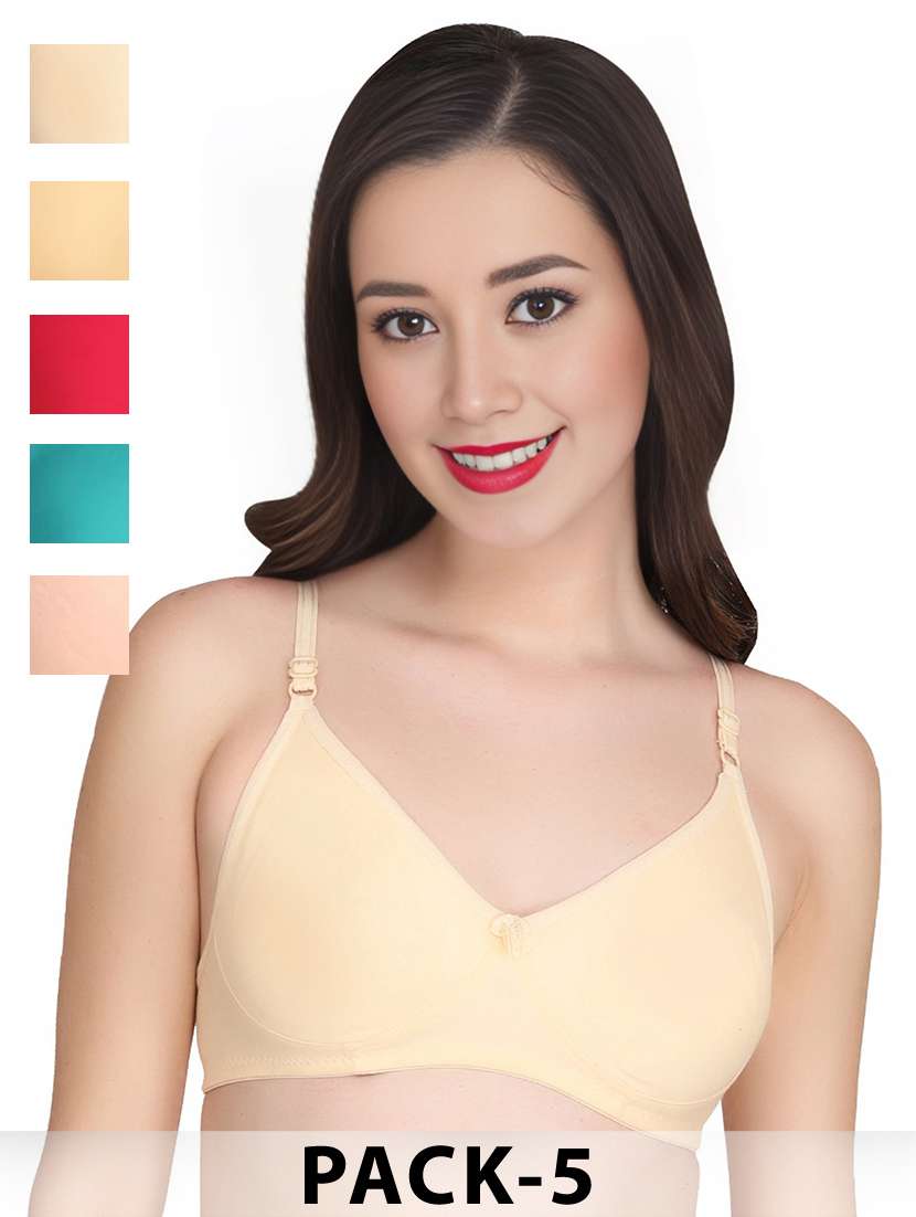women pack of 5 solid non wired bra