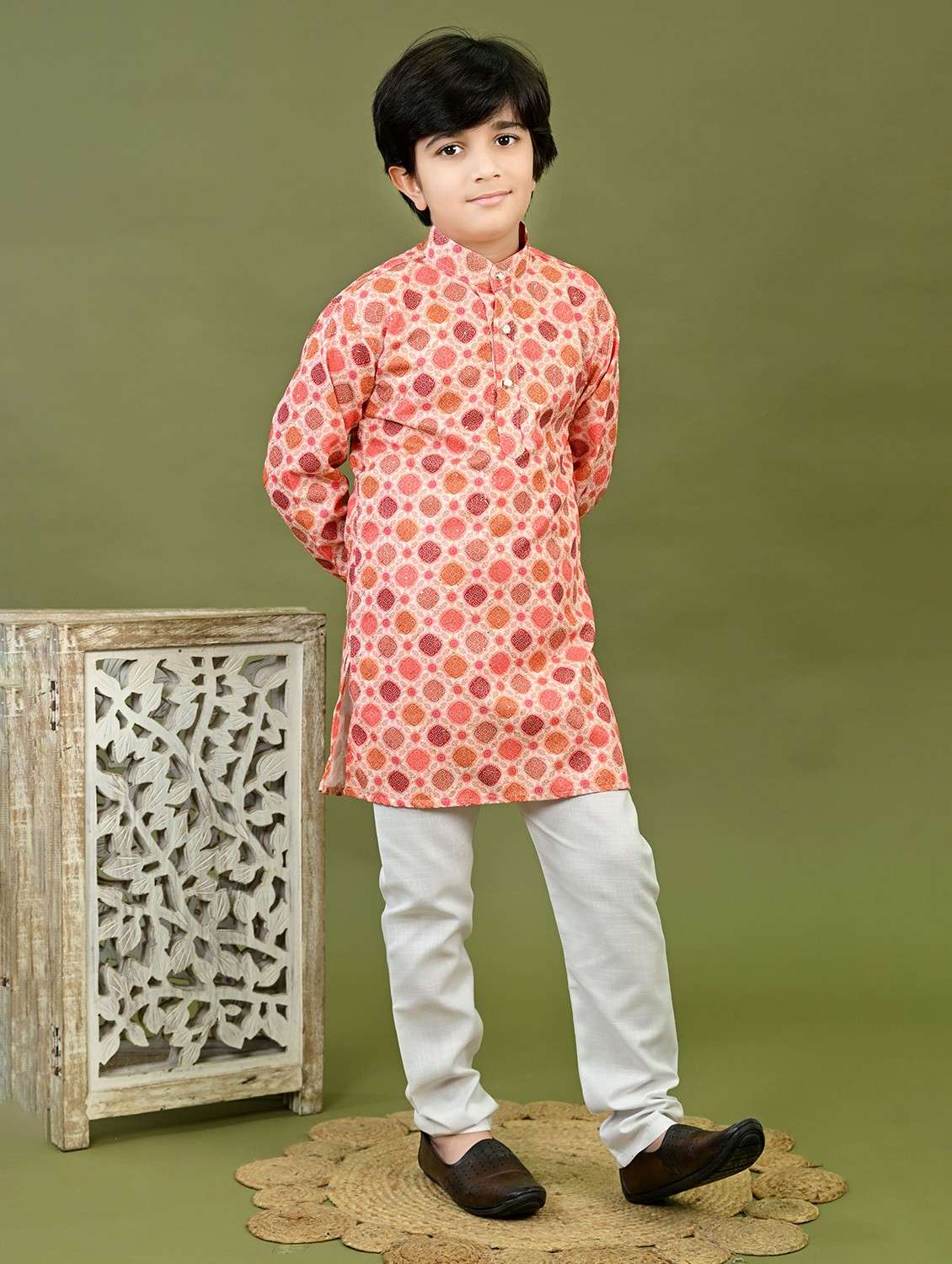 boys printed mandarin collar kurta pyjama set - 22025966 -  Standard Image - 1