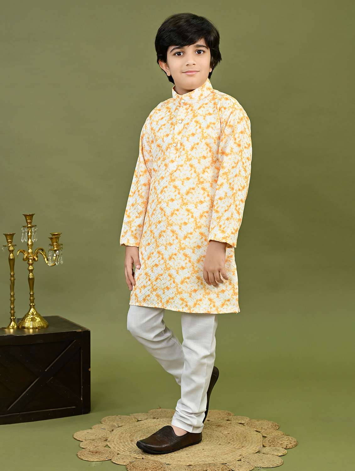 boys printed mandarin collar kurta pyjama set - 22025968 -  Standard Image - 1