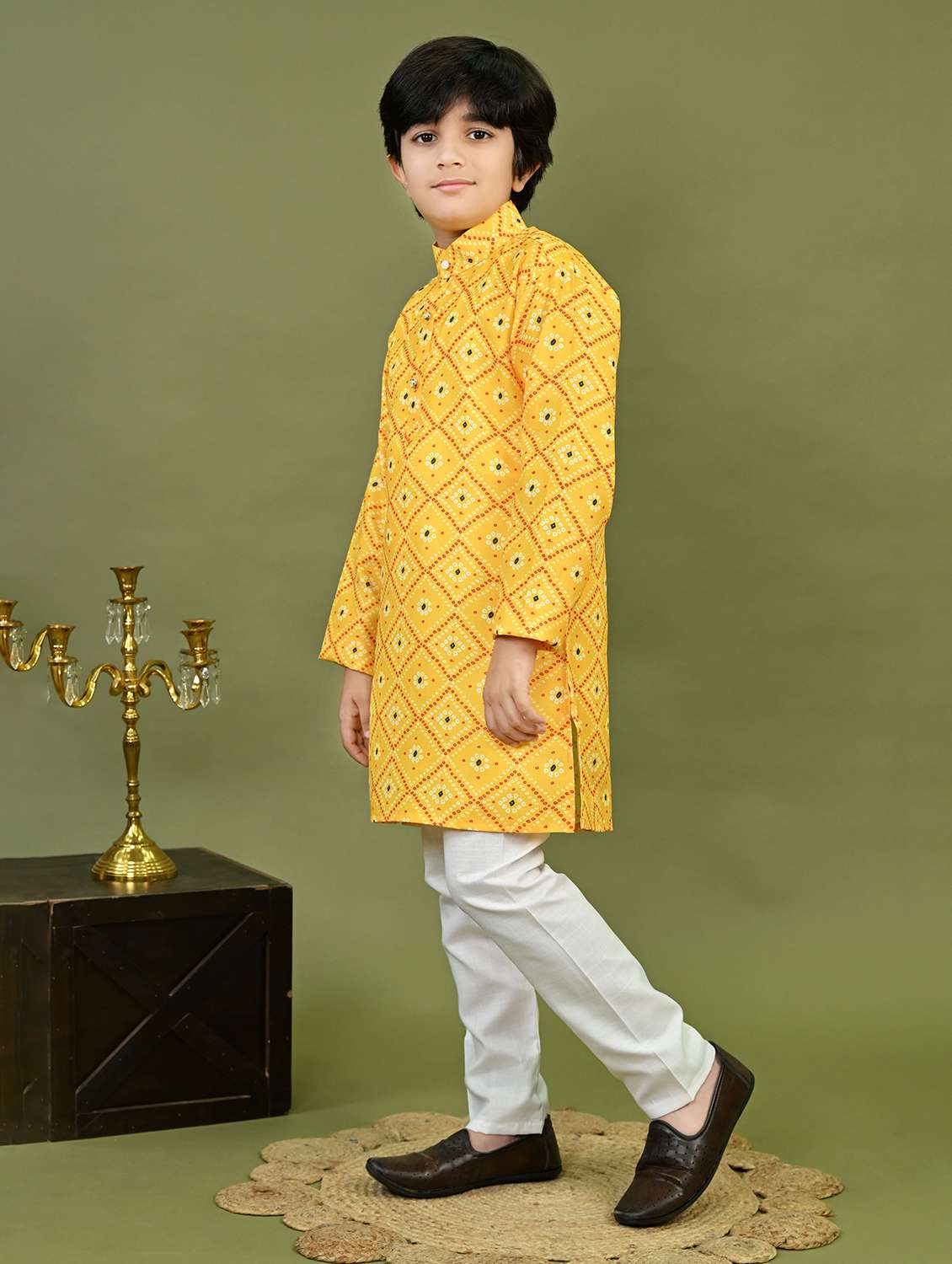 boys printed mandarin collar kurta pyjama set - 22025970 - Standard Image - 1