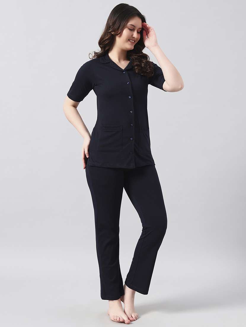 women solid short sleeve nightwear pyjama set - 22026027 -  Standard Image - 1