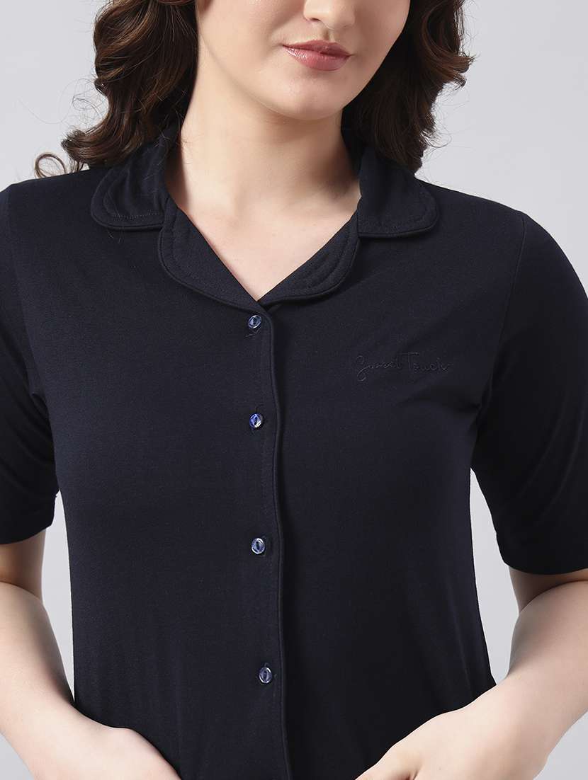 women solid short sleeve nightwear pyjama set - 22026027 -  Standard Image - 4