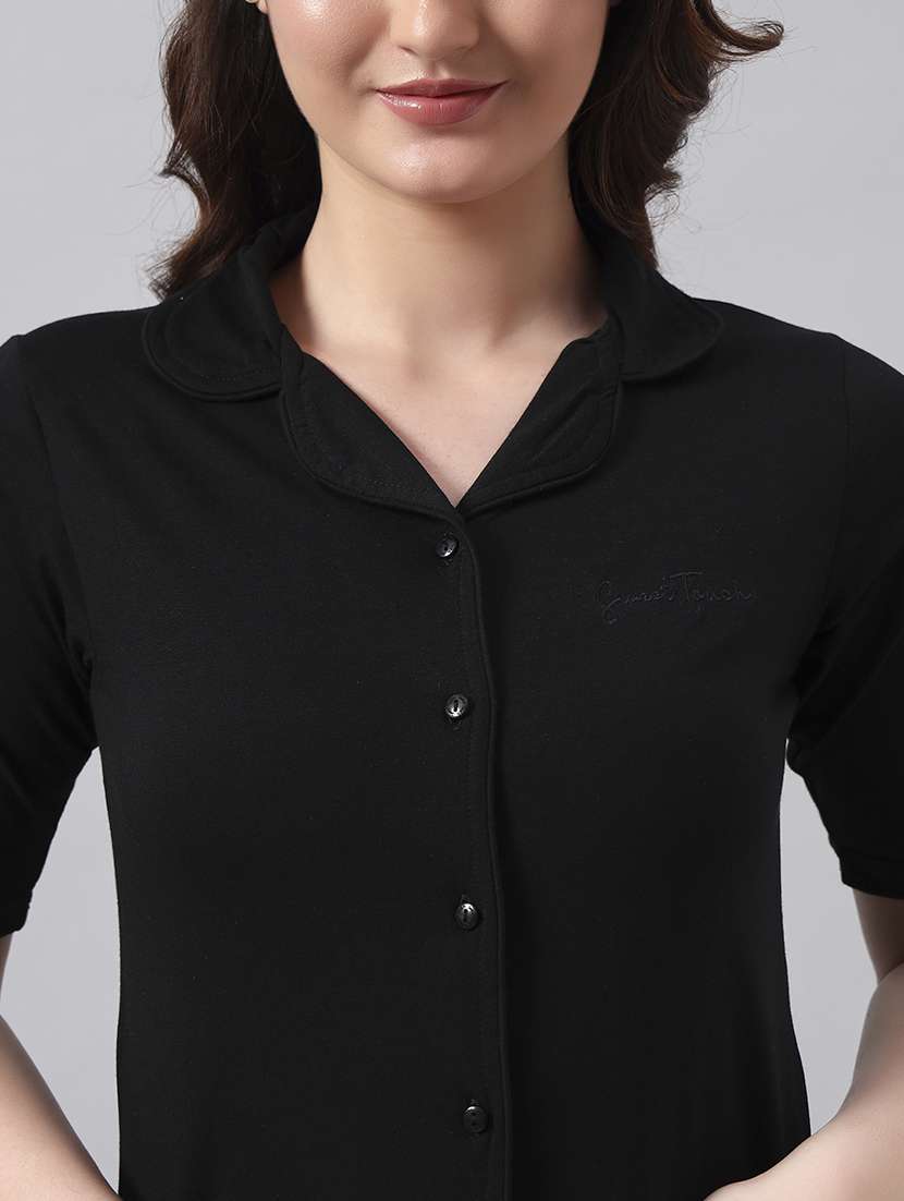 women solid short sleeve nightwear pyjama set - 22026029 -  Standard Image - 4