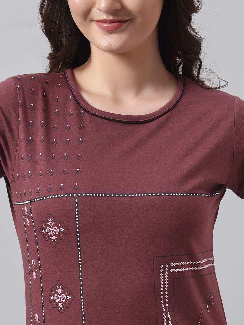 women printed short sleeve nightwear pyjama set - 22026034 -  Standard Image - 4