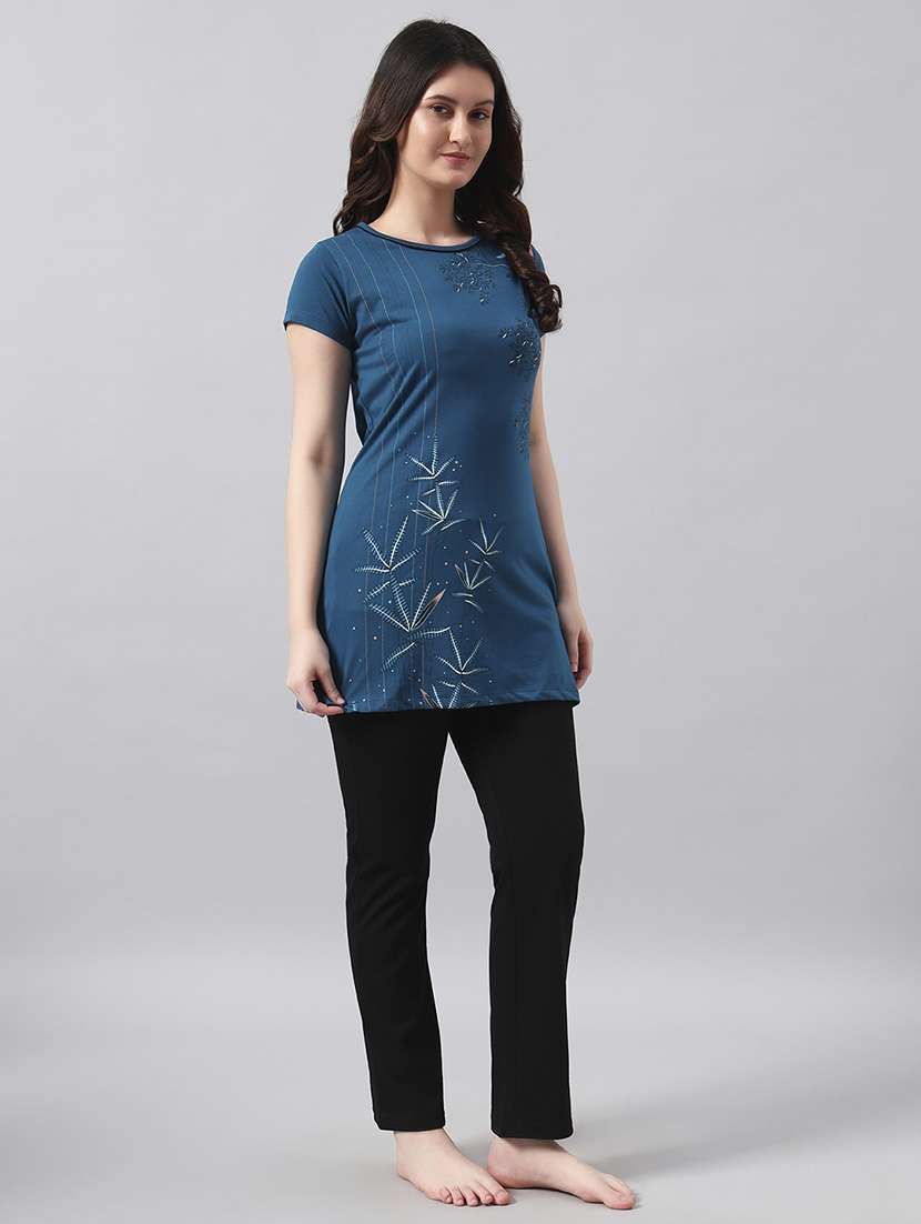 women printed short sleeve nightwear pyjama set - 22026037 -  Standard Image - 1