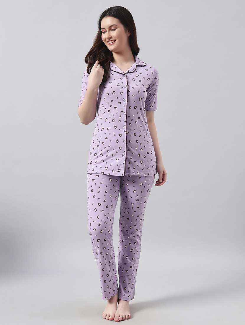 women printed short sleeve nightwear pyjama set - 22026051 -  Standard Image - 1