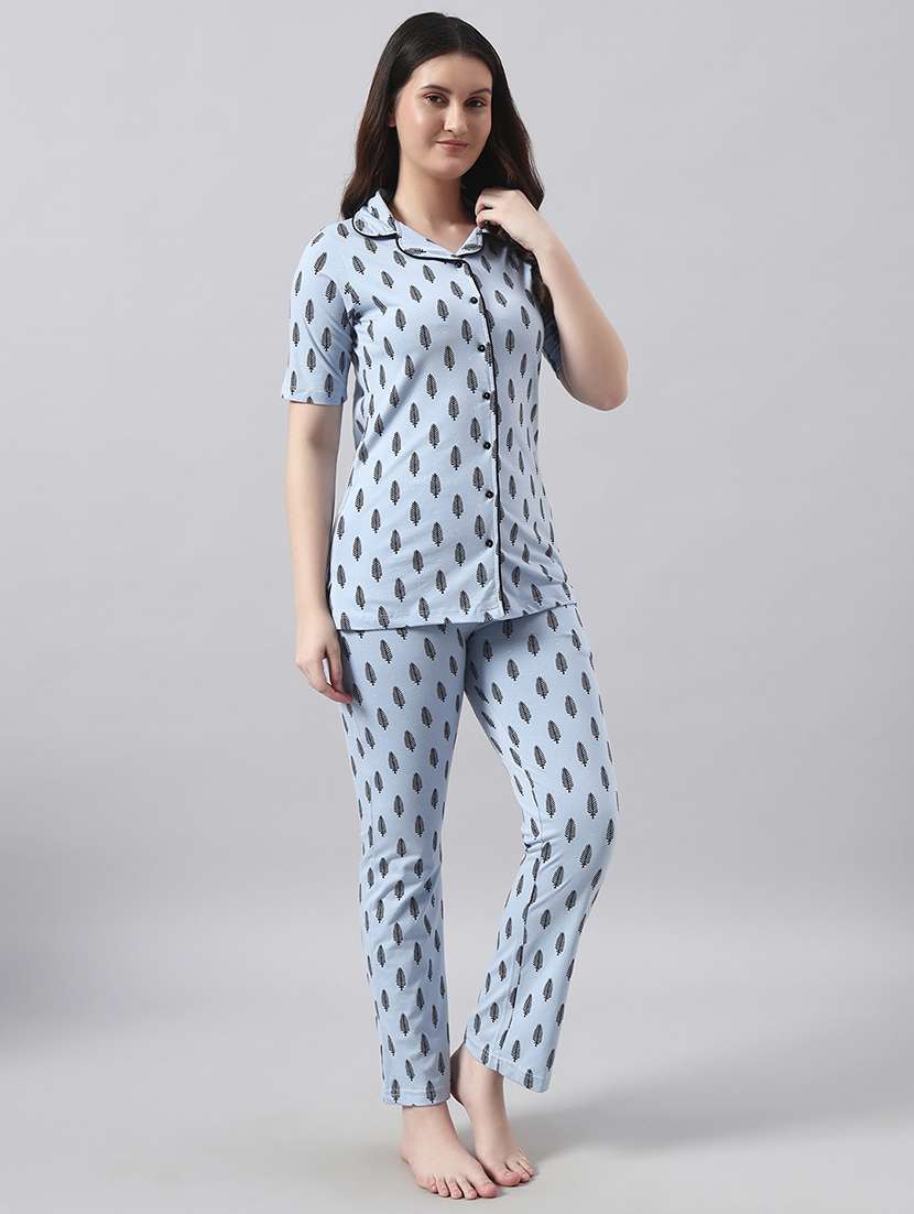 women printed short sleeve nightwear pyjama set - 22026052 -  Standard Image - 1