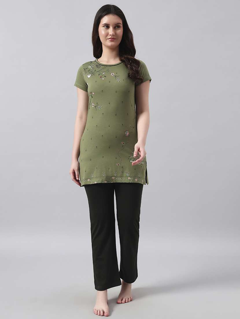 women printed short sleeve nightwear pyjama set - 22026055 -  Standard Image - 1