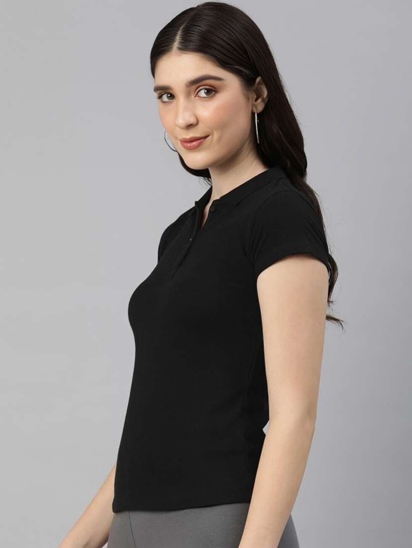 women solid short sleeve polo t-shirt - 22026062 -  Standard Image - 1