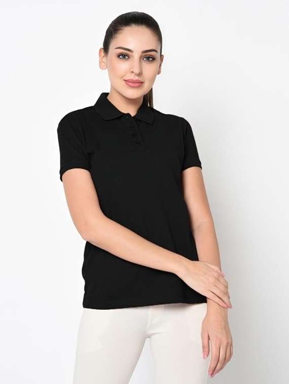 women solid short sleeve polo t-shirt