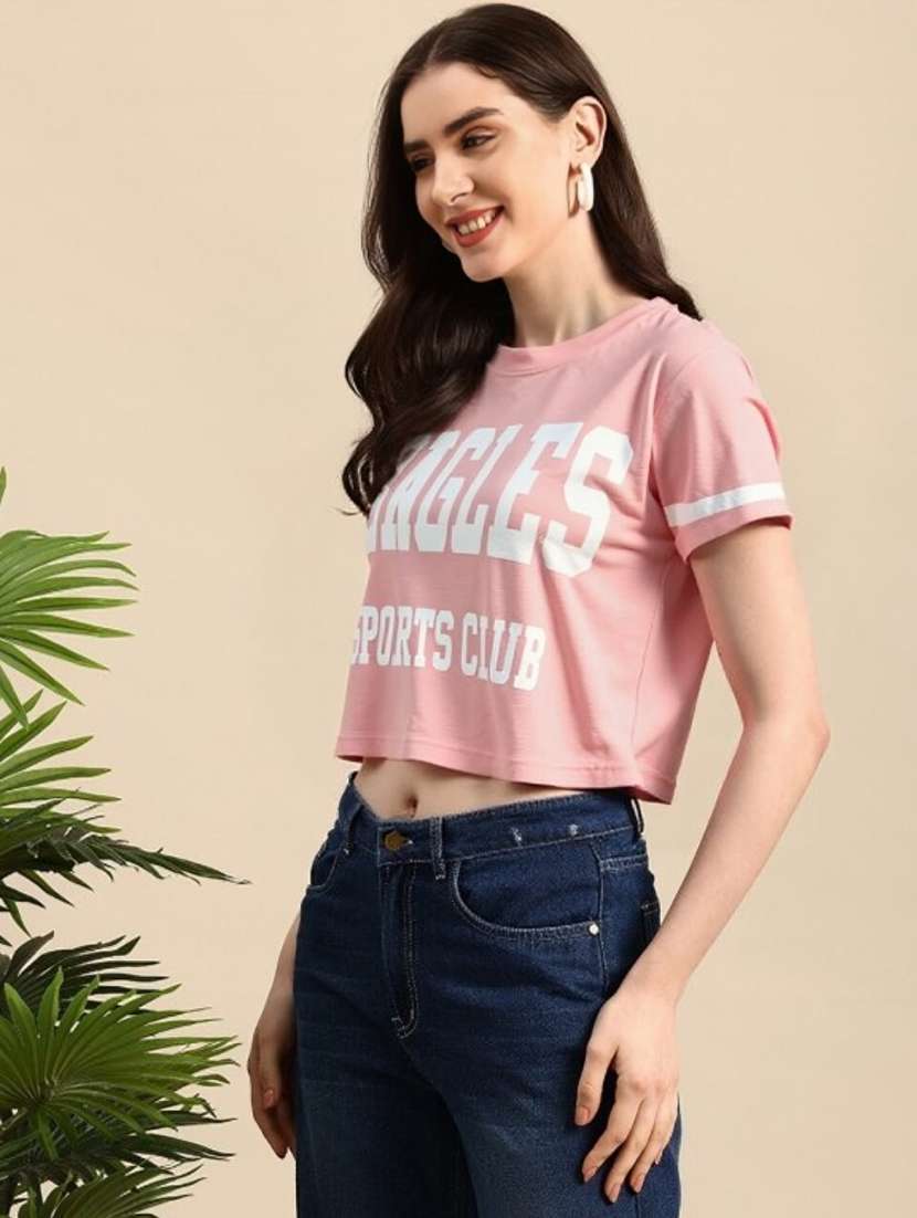 women printed short sleeve crop t-shirt - 22026113 - Standard Image - 1