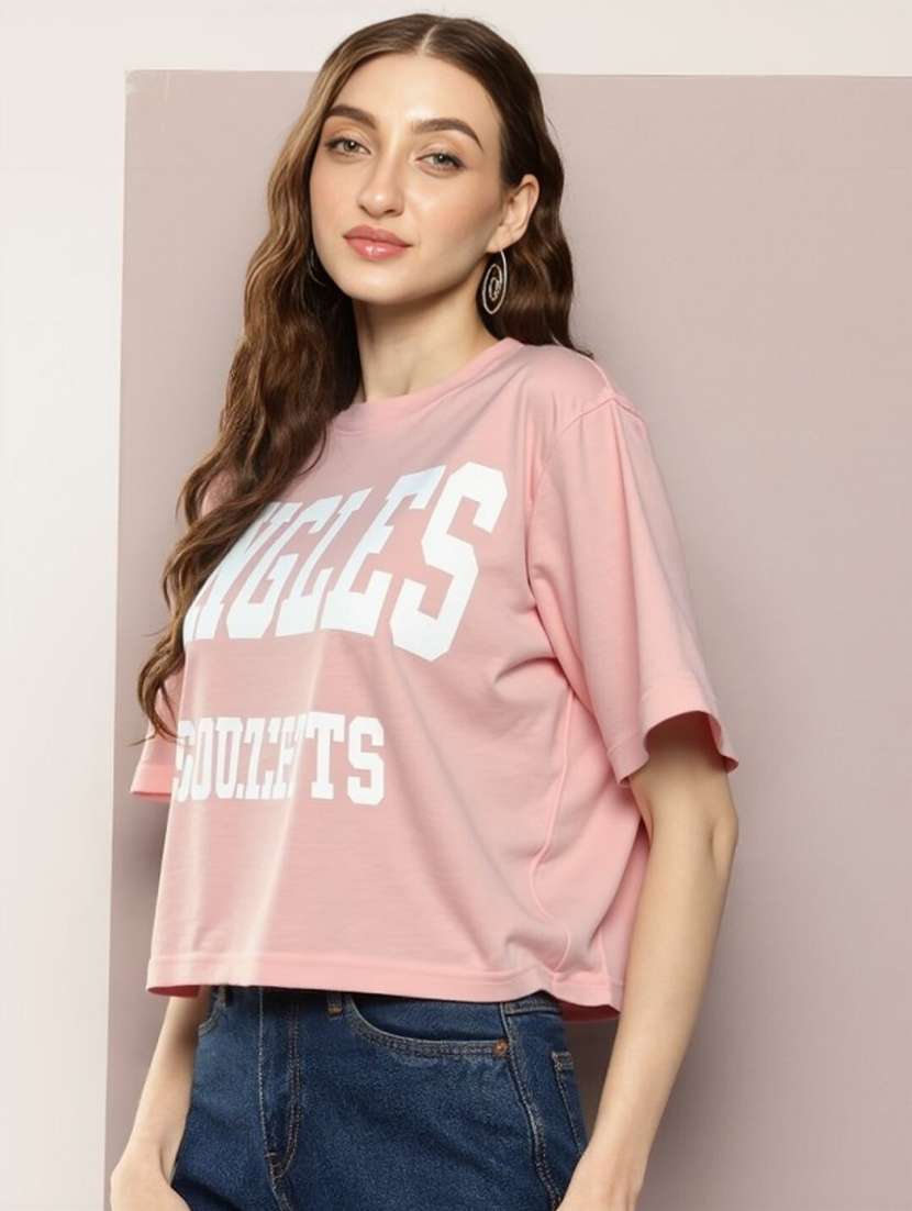 women printed short sleeve crop t-shirt - 22026115 -  Standard Image - 1