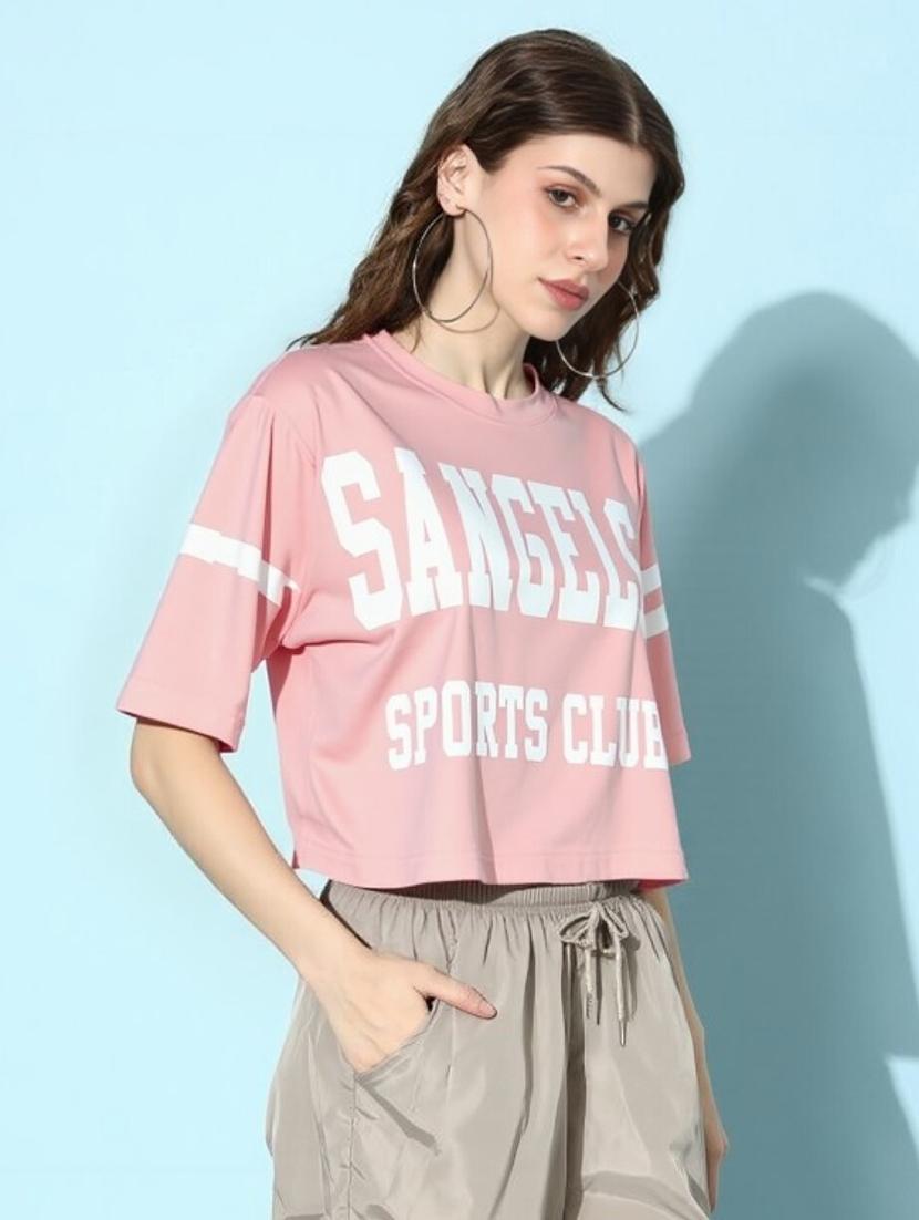 women printed short sleeve crop t-shirt - 22026116 - Standard Image - 1