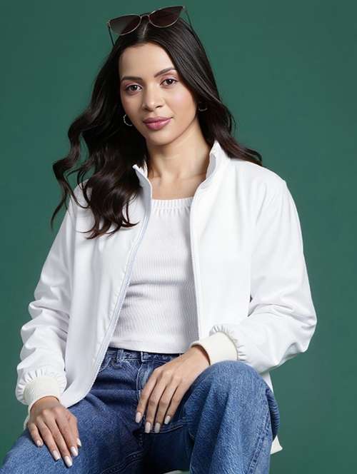 women solid long sleeve windcheater jacket - 22026198 - Standard Image - 0