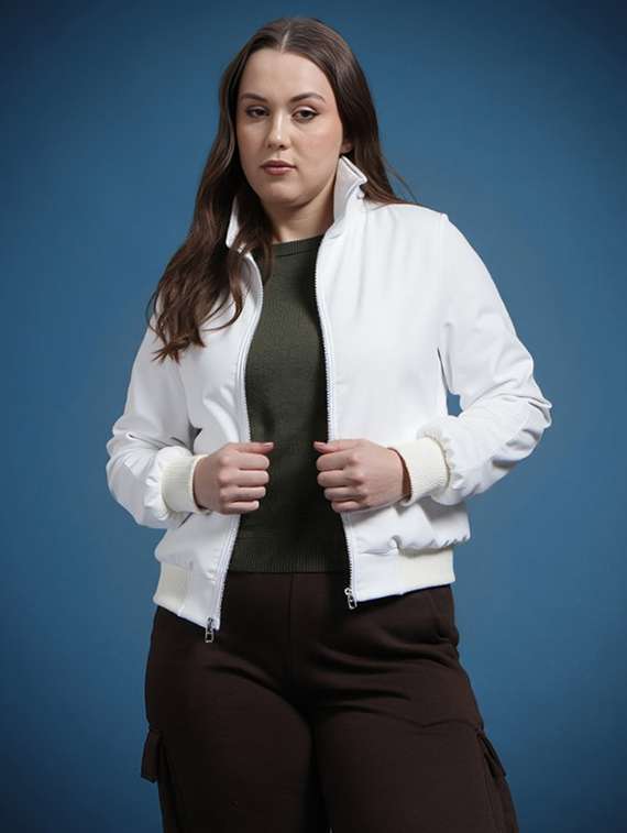 women solid long sleeve windcheater jacket