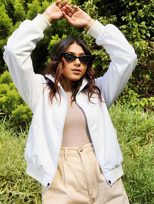 women solid long sleeve windcheater jacket - 22026204 -  Standard Image - 0