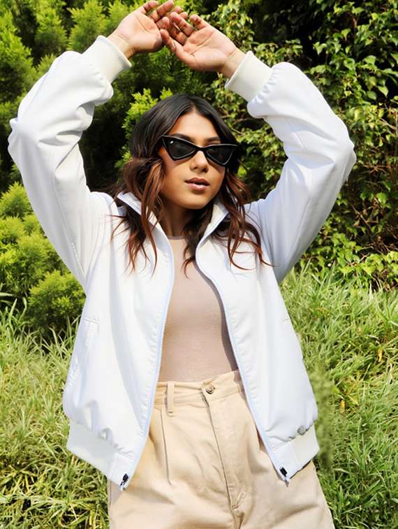 women solid long sleeve windcheater jacket