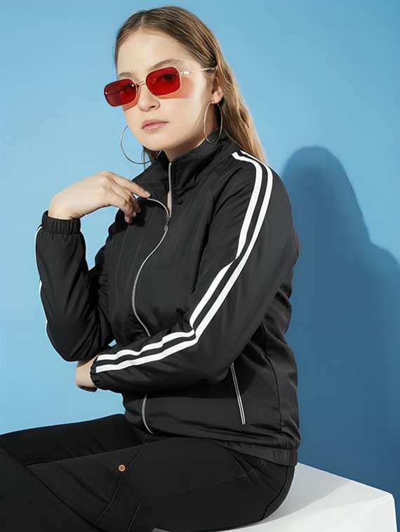 women tapered long sleeve windcheater jacket