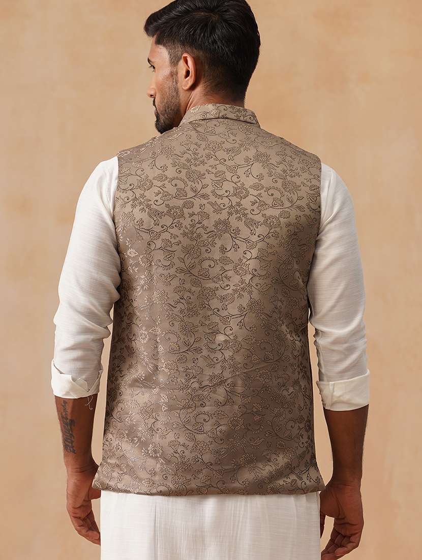 men self design mandarin neck regualr fit nehru jacket - 22026230 -  Standard Image - 4