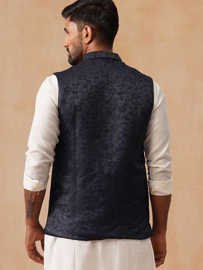 men self design mandarin neck regualr fit nehru jacket - 22026231 -  Standard Image - 4