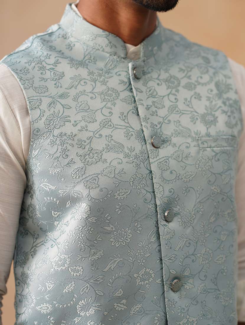 men self design mandarin neck regualr fit nehru jacket - 22026233 -  Standard Image - 4