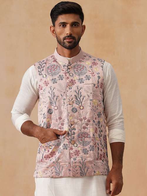men floral mandarin neck regualr fit nehru jacket - 22026234 -  Standard Image - 0