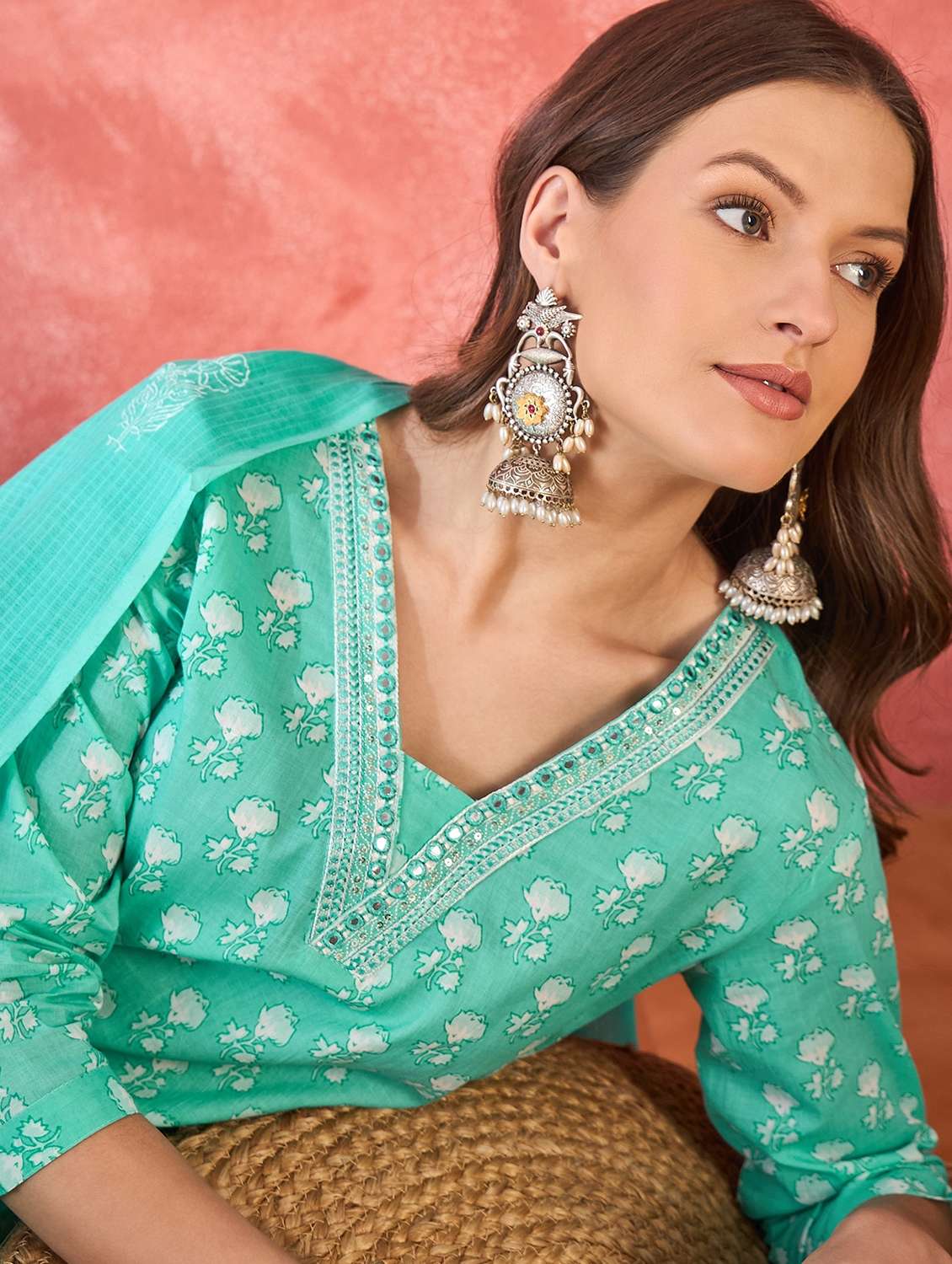 women printed three quarter sleeve kurta pant with dupatta set - 22026240 - Standard Image - 4