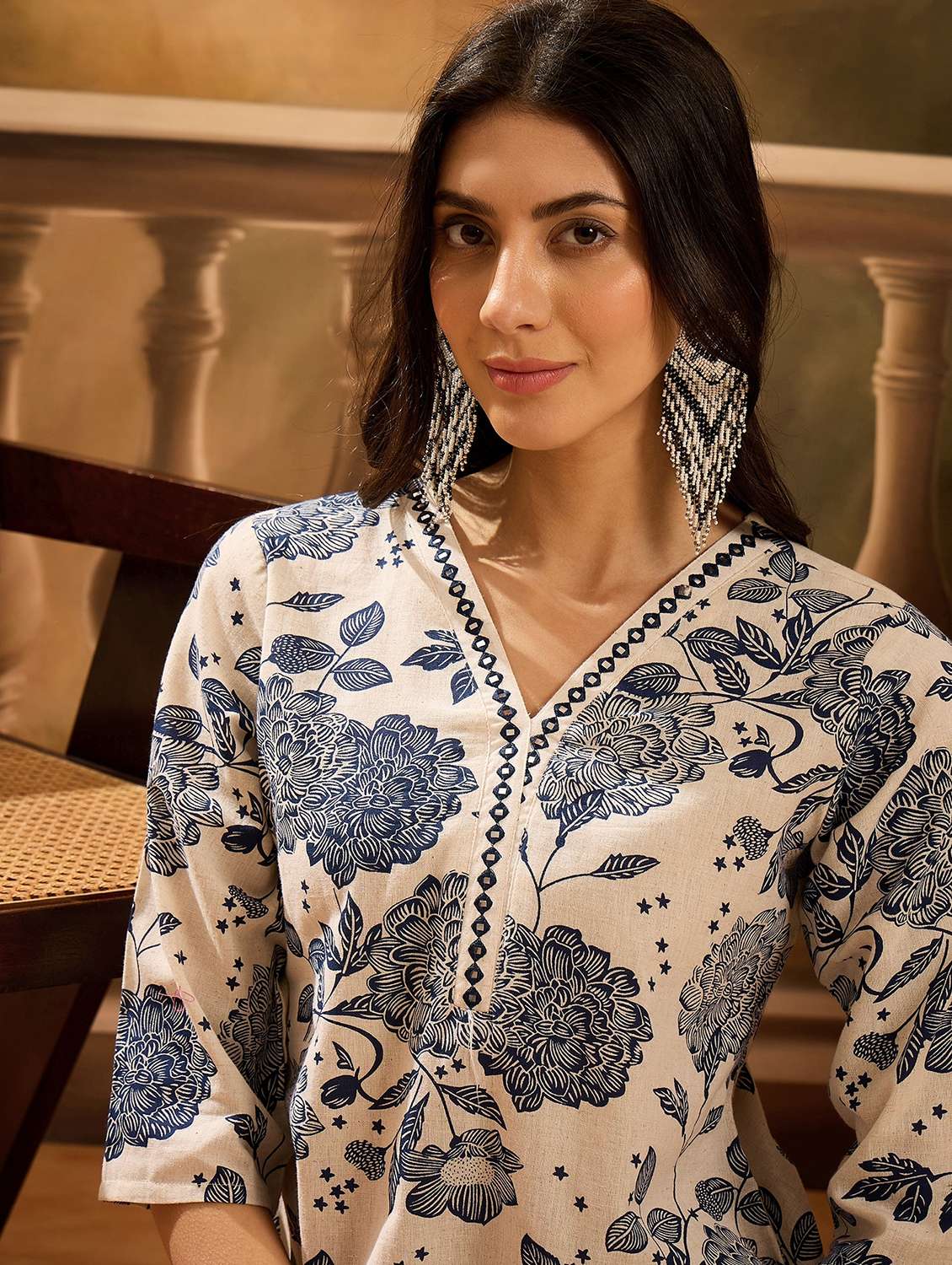 women floral printed three quarter sleeve kurta pant set - 22026250 - Standard Image - 4