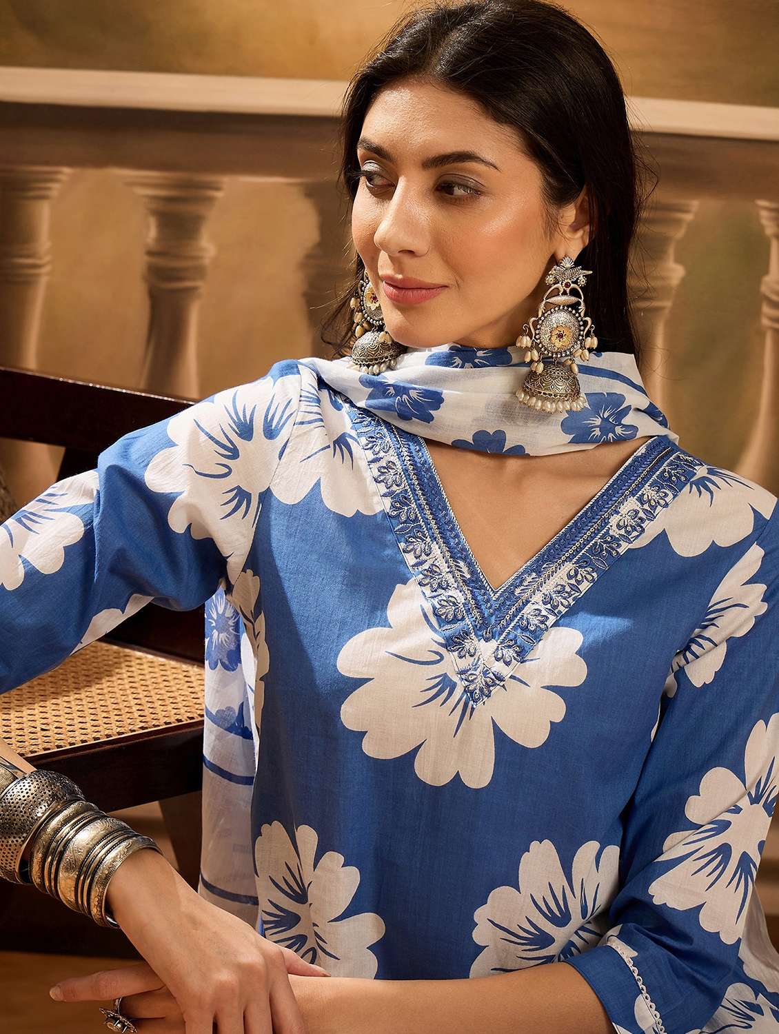 women floral printed three quarter sleeve kurta pant with dupatta set - 22026255 - Standard Image - 4