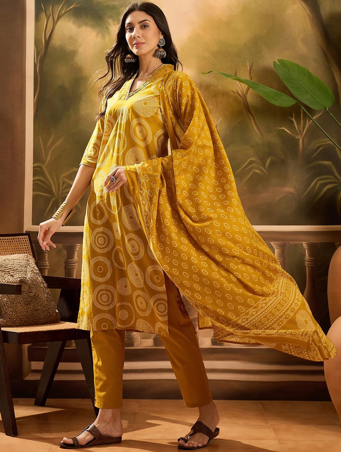 women printed three quarter sleeve kurta pant with dupatta set - 22026259 -  Standard Image - 1