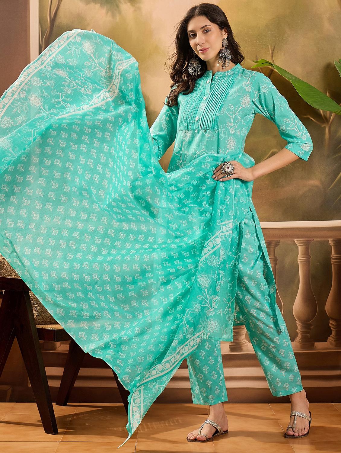 women printed three quarter sleeve kurta pant with dupatta set - 22026267 - Standard Image - 1
