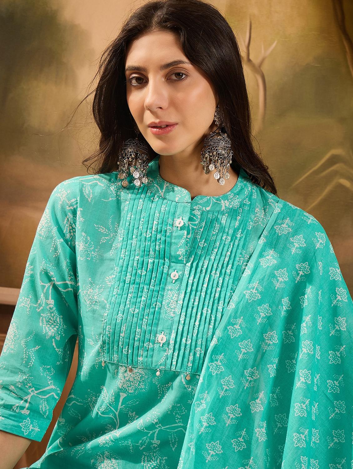 women printed three quarter sleeve kurta pant with dupatta set - 22026267 - Standard Image - 4