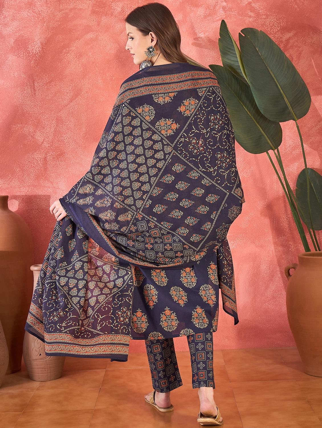 women floral printed three quarter sleeve kurta pant with dupatta set - 22026275 -  Standard Image - 1