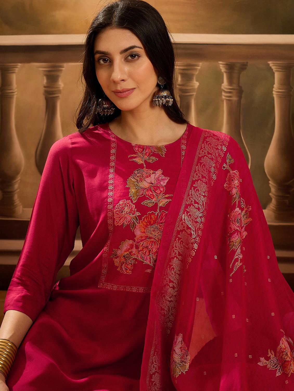 women floral printed three quarter sleeve kurta pant with dupatta set - 22026276 - Standard Image - 4