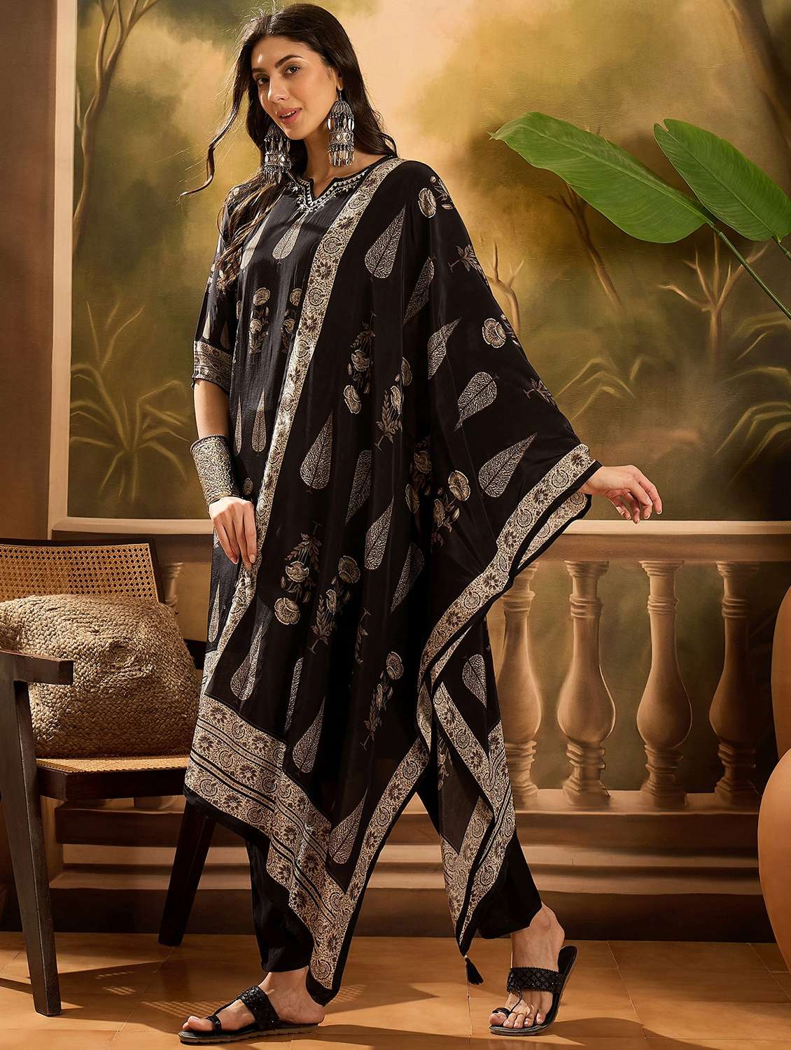 women printed three quarter sleeve kurta pant with dupatta set - 22026277 - Standard Image - 1
