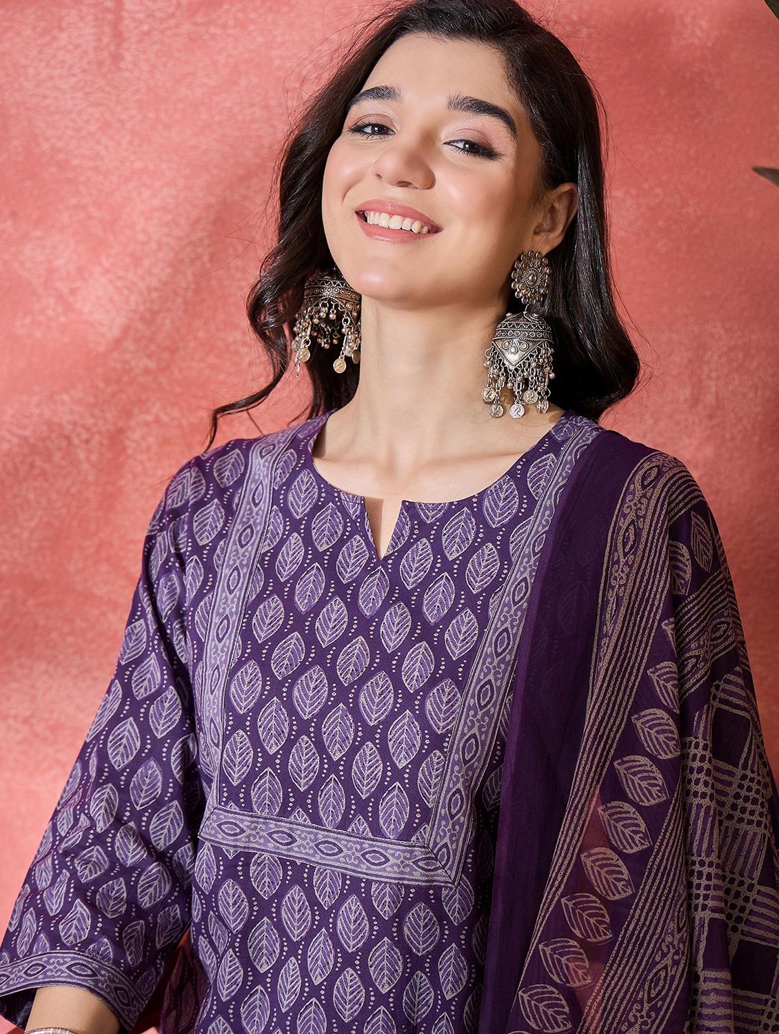 women printed three quarter sleeve kurta pant with dupatta set - 22026282 - Standard Image - 4
