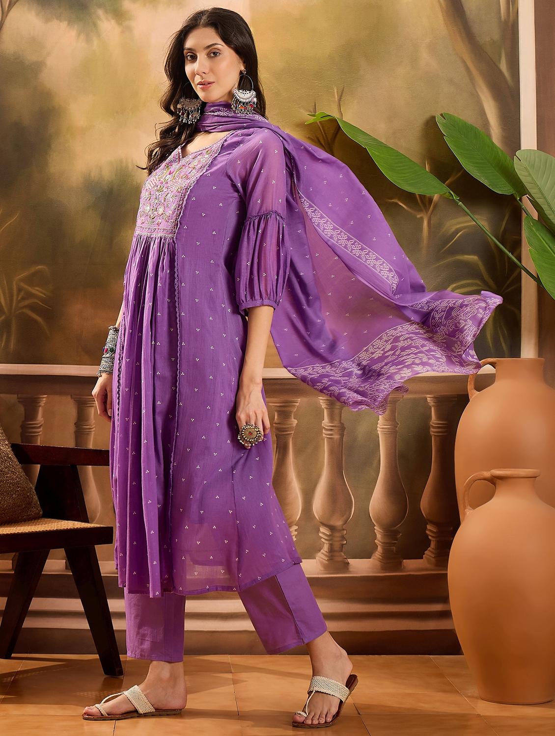 women printed three quarter sleeve kurta pant with dupatta set - 22026284 - Standard Image - 1