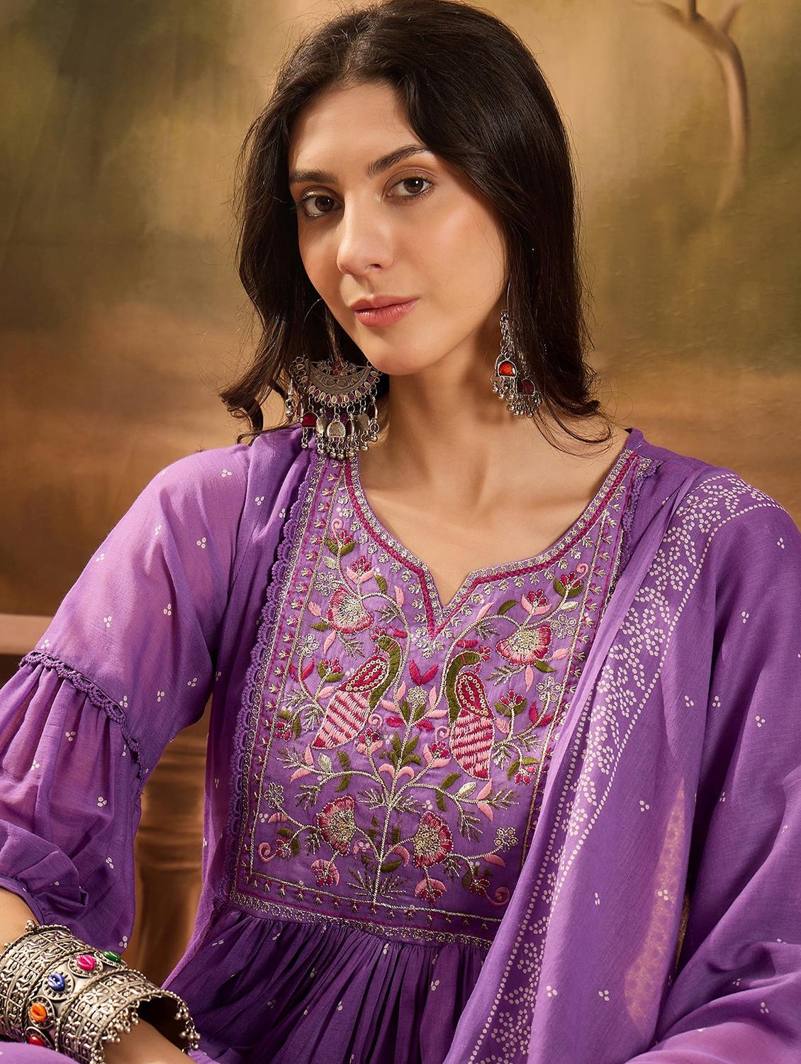 women printed three quarter sleeve kurta pant with dupatta set - 22026284 - Standard Image - 4